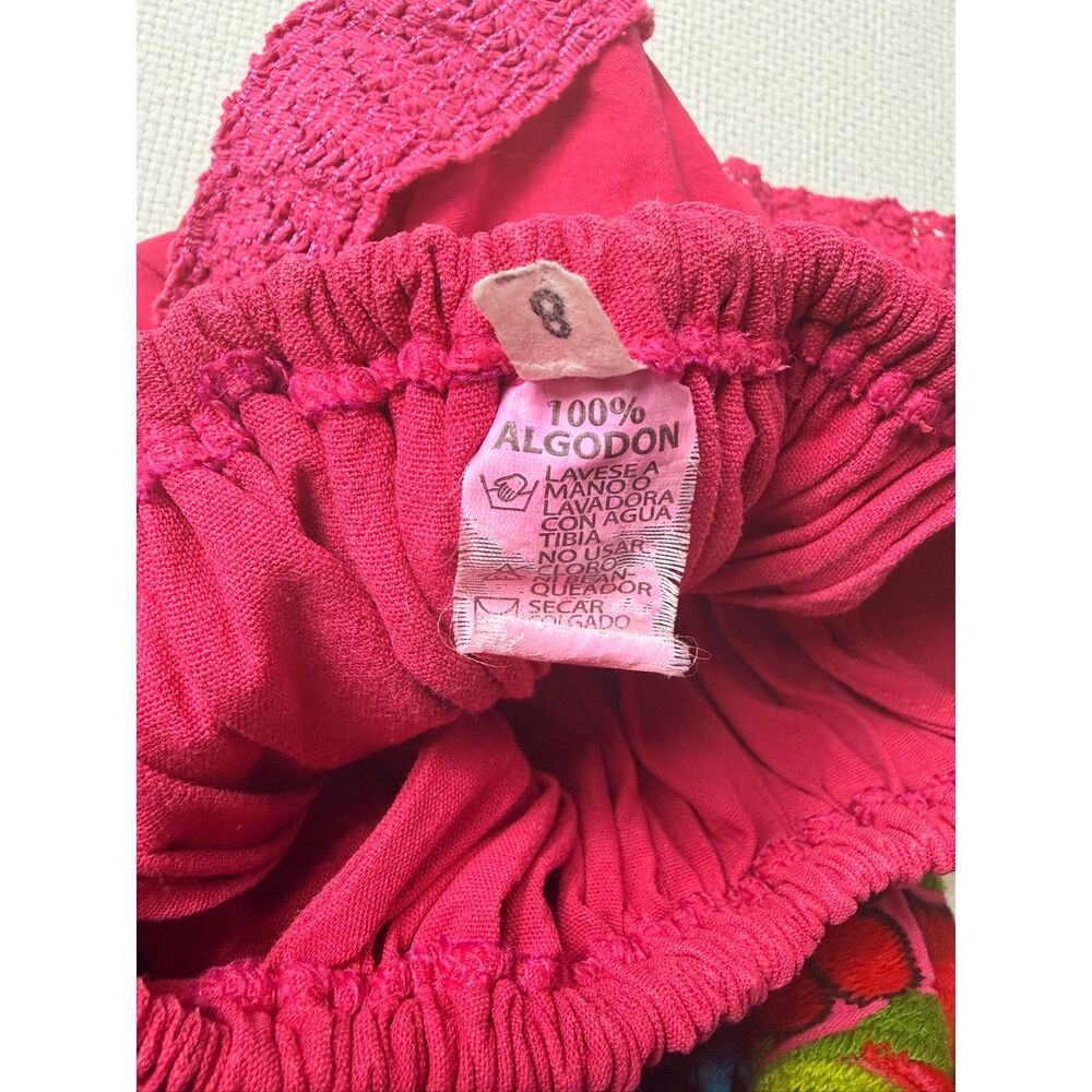 Vintage-Inspired Mexican Embroidered Off Shoulder Pink Dress Size 8 - Picture 2 of 6
